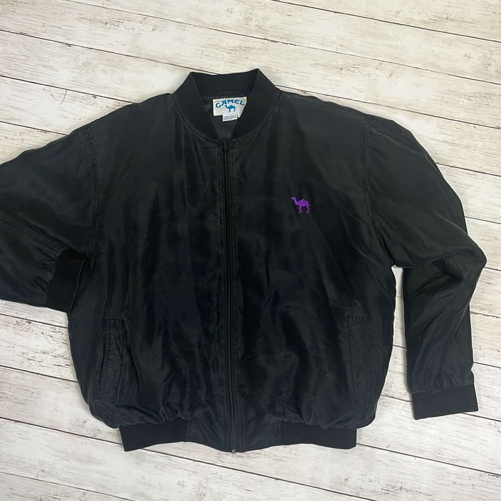 Vintage Camel100% silk zip up lightweight bomber jacket, large